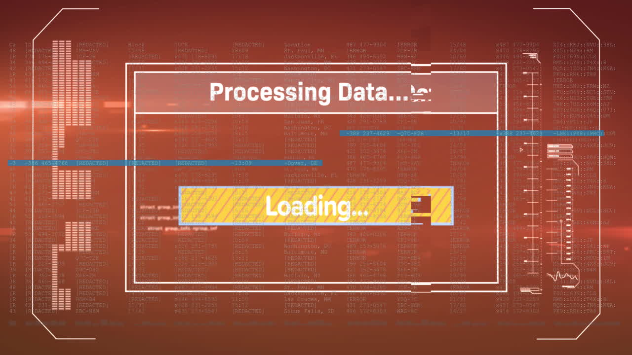 animación del procesamiento de datos en pantalla