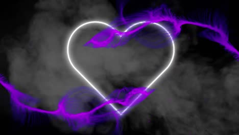 digital animation of purple digital waves over neon heart icon against brick wall