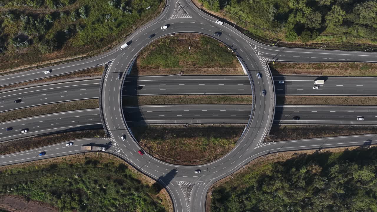 Still drone camera over the highway roundabout