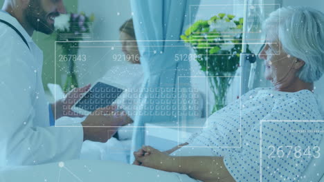 animation of financial data processing over diverse doctor and patient in hospital