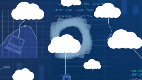 animación de nubes con iconos sobre el procesamiento de datos