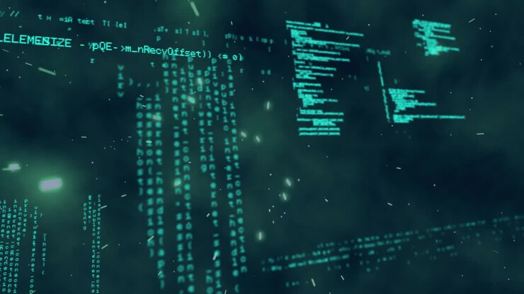 Animation of data processing over glowing spots in background