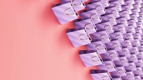 Vertical-3D-Motion-Graphics-Illustration-of-Purple-Shopping-Bags-Set-Scrolling-on-Pink-Background