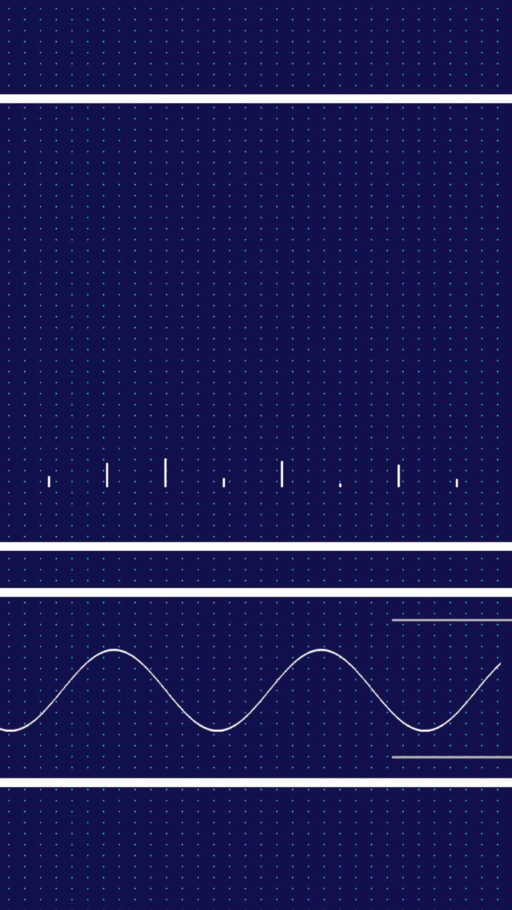 Animation of graph and soundwave with changing numbers in rectangles against blue background