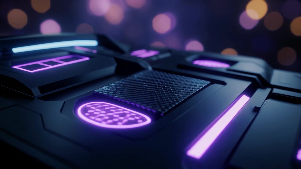 Futuristic Abstract Technology Surface with Glowing Purple Neon Lights