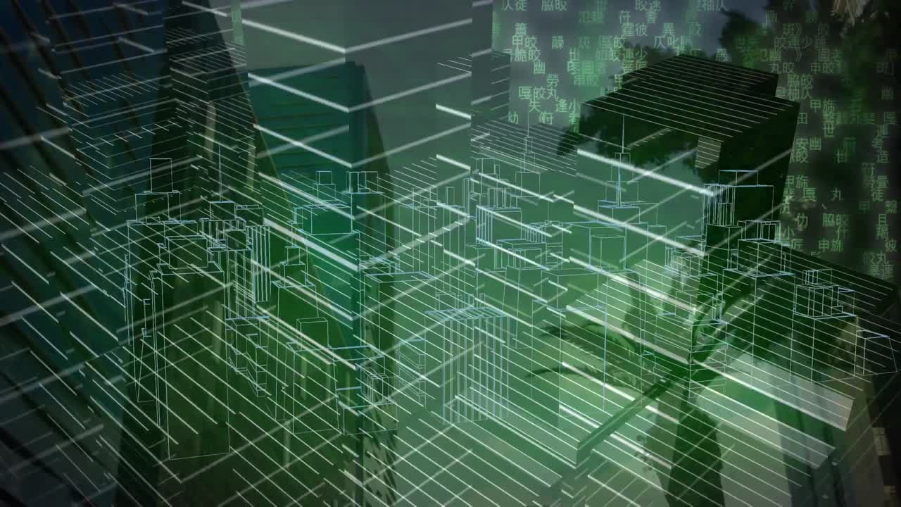 도시 풍경 위에서 회전하는 3d 도시 그림의 애니메이션