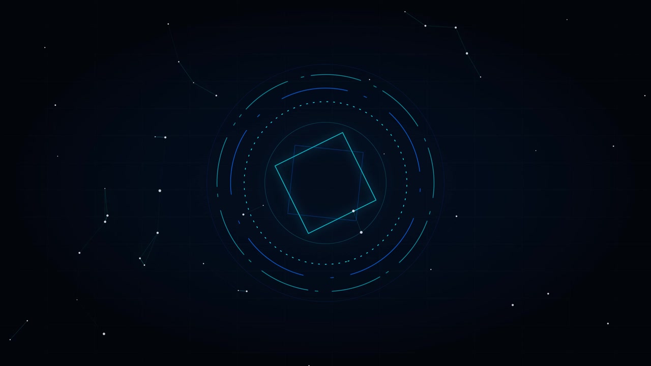Abstract Digital HUD Interface with Rotating Geometric Shapes