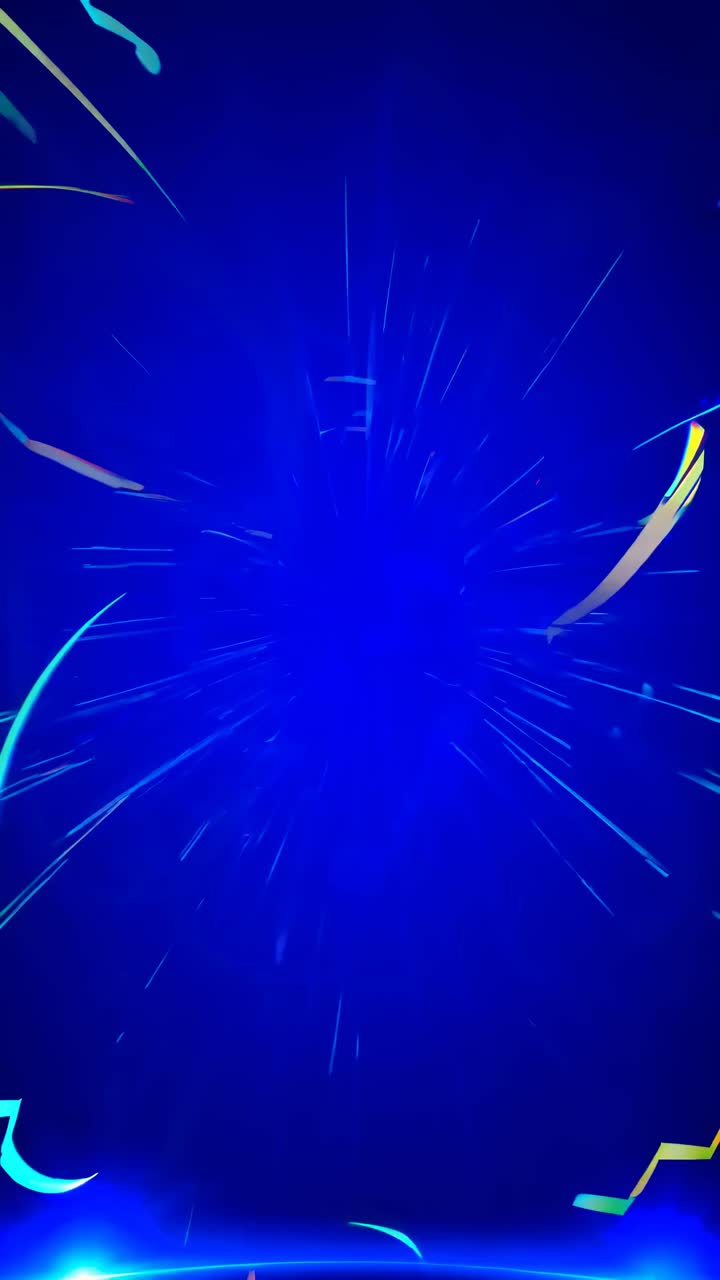 Dynamic video background with a burst of light trails, captured from a frontal angle