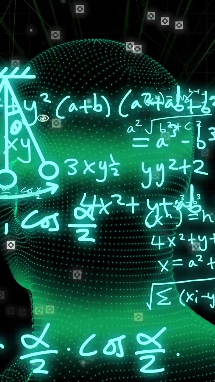 Animation of mathematical formulae and scientific data processing over human head