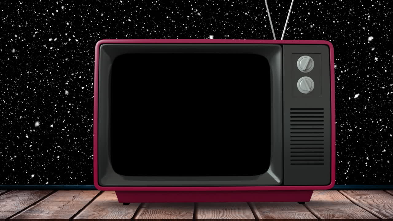 검은 배경에 복사 공간과 함께 tv 위에 떨어지는 눈의 애니메이션