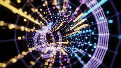 a dynamic journey through an abstract digital tunnel: vivid colors and intertwined patterns creating a mesmerizing visual experience