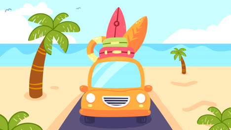 an animation of hand drawn summer car illustration