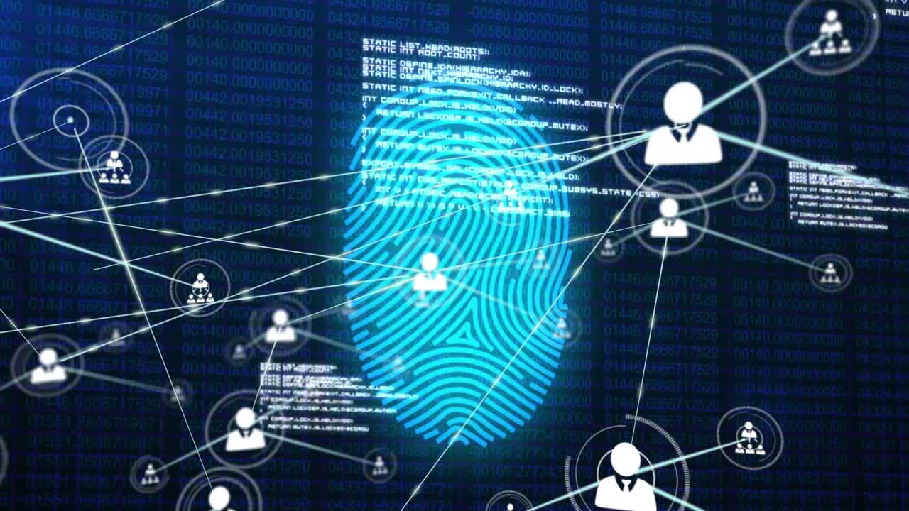 Animation of network of connections over biometric fingerprint