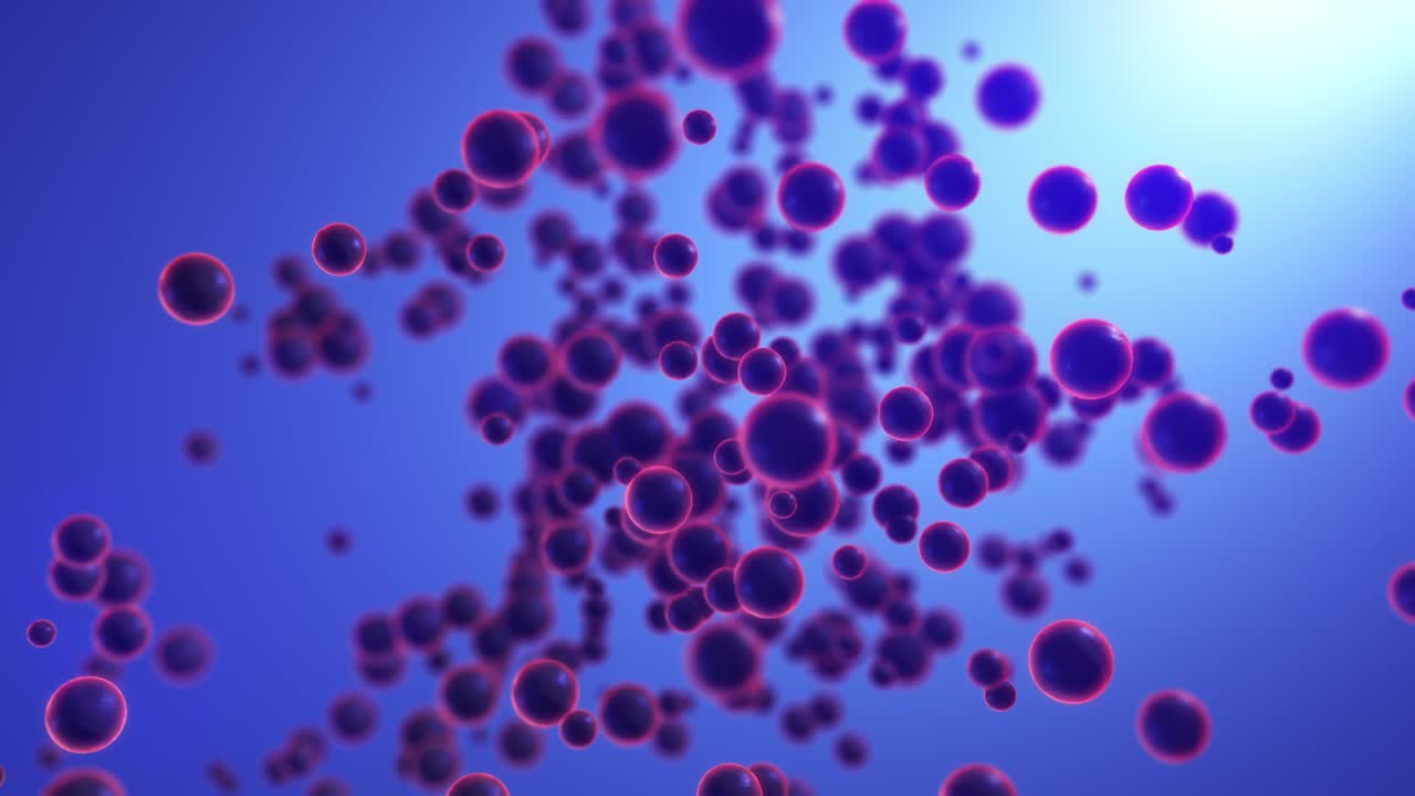 esferas negras brillantes que giran en el espacio 3d con efecto de profundidad de campo