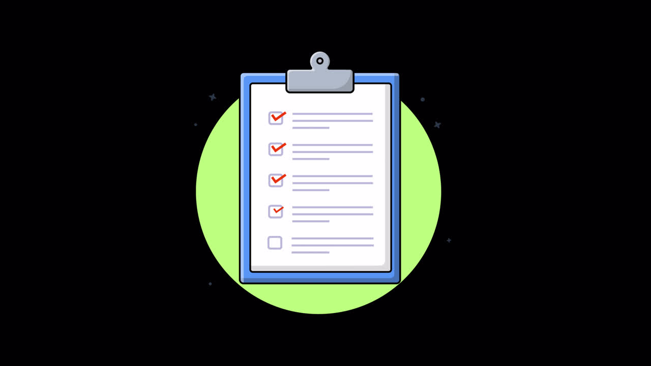 Animated Checklist on Clipboard with Appearing Checkmarks