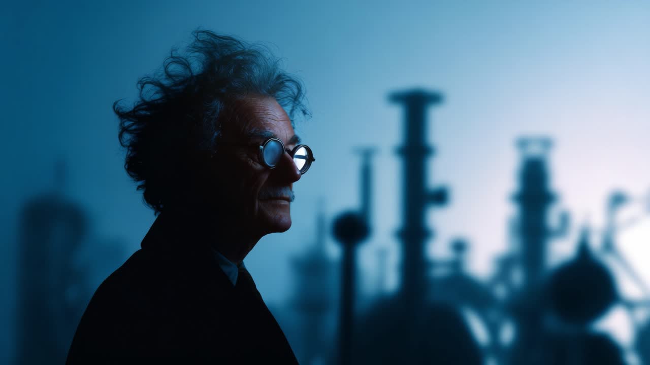 A thoughtful scientist contemplates in a dimly lit laboratory filled with research equipment and beakers, showcasing the essence of discovery and innovation
