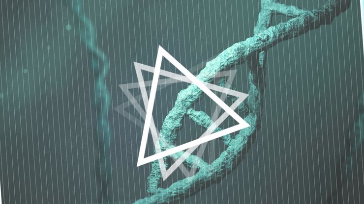 Animazione di triangoli su filamento di DNA in rotazione
