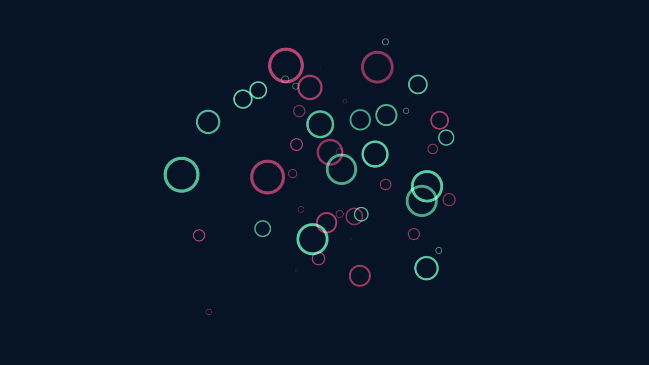 volar confeti de arco iris abstracto y anillos en el espacio oscuro