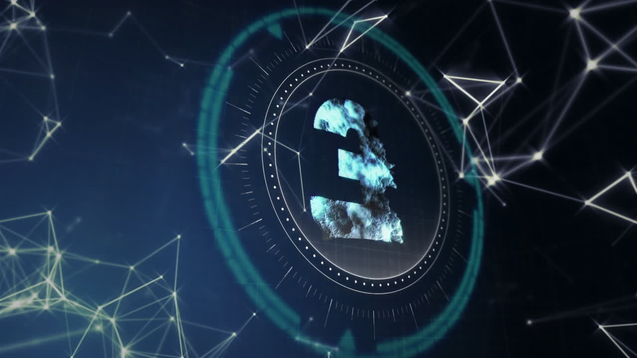 Animation of pound rotating over connections on navy background