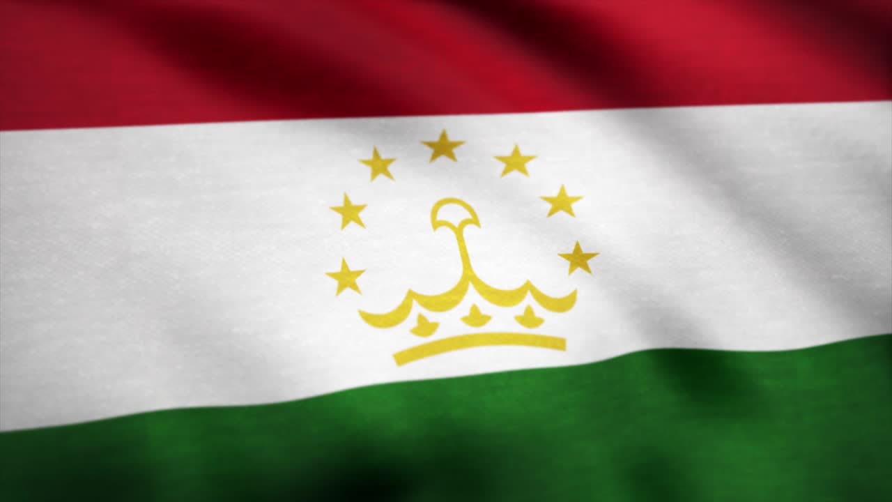 la bandera de tayikistán ondeando en el viento. fondo con textura textil áspera. animación de la bandera de tadjikistán ondeando. bucle de animación