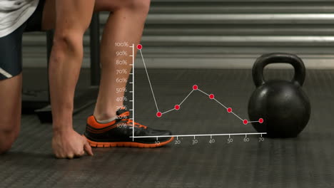 animation of statistics processing over caucasian man exercising in gym