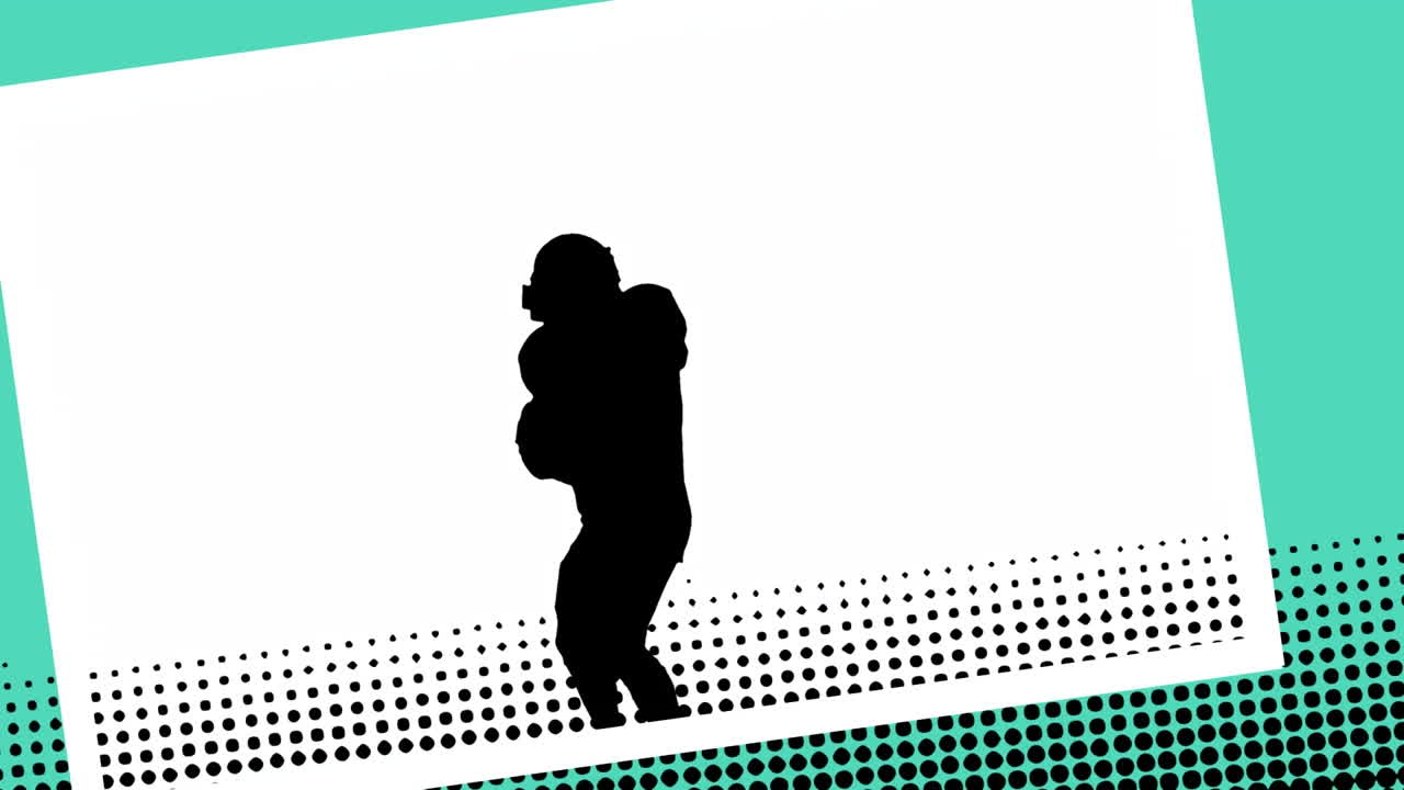 animación de marco verde sobre la silueta de un jugador de fútbol americano masculino sobre un fondo blanco