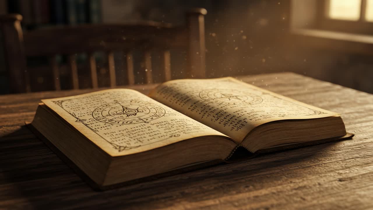 A Glorious Ancient Tome Bathed in Warm Light, Inviting Readers to Explore Its Secrets and Stories, Fascinating Texts and Beautiful Illustrations Captivating the Imagination