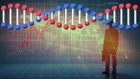 Animation-Eines-DNA-Strangs-Auf-Grünem-Hintergrund-Mit-DNA-Strang