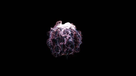 cuerdas abstractas de energía de luz caótica bola de esfera, animación relámpago fractal, llamas digitales, diseño artístico cuerdas de energía caótica