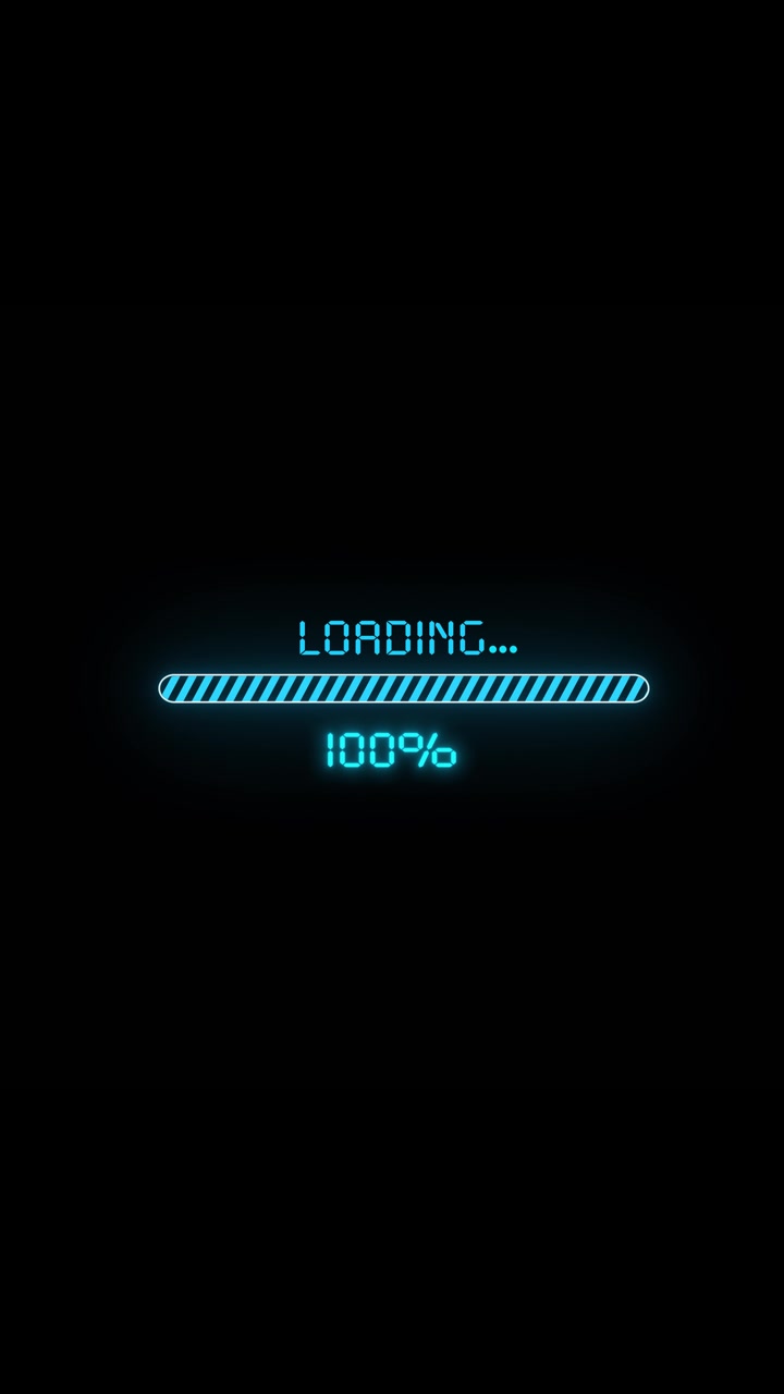 Complete loading progress bar background with cyan digital text full striped status line and black