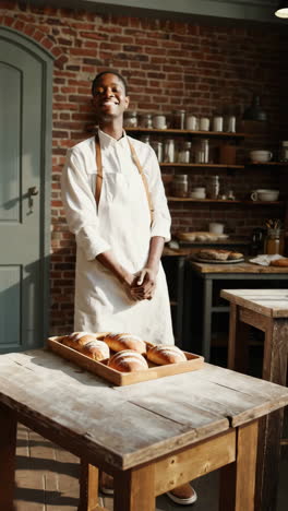 baker displaying fresh bread