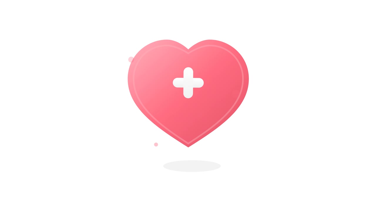 Animated Pink Heart with White Plus Sign Floating