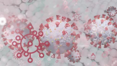 animation of virus cells floating over white background