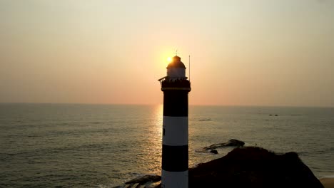 aerial drone shot capturing kapu beach and lighthouse in udupi's coastal beauty