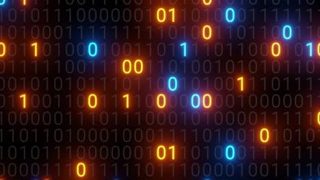 Abstract seamless blue and orange digital binary code matrix background VJ loop with flare.