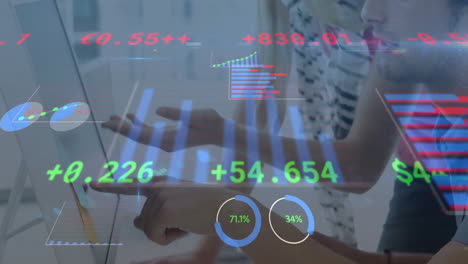 animación del procesamiento de datos financieros en diversas personas de negocios que utilizan computadora