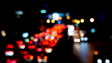 Out of focus bokeh night traffic, Bangkok, Thailand
