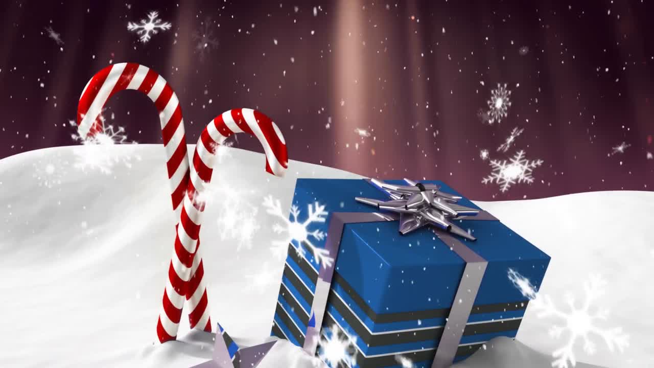la nieve cayendo y el regalo de navidad
