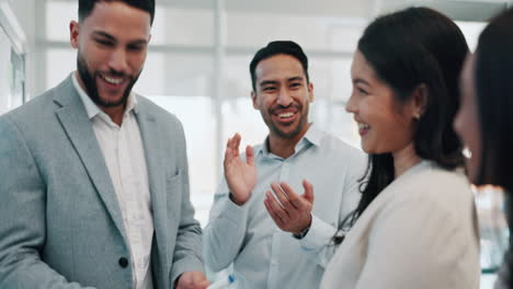 Businessman,-high-five-and-applause-in-schedule