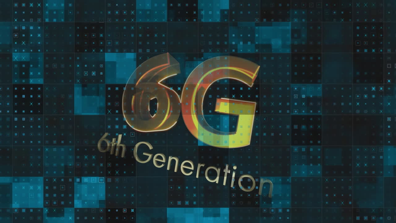 animación de texto de 6g sobre procesamiento de datos en fondo negro