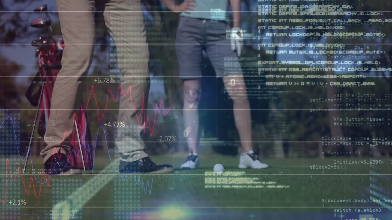 카우카스계 남성과 여성 골프 선수에 대한 금융 데이터 처리의 애니메이션