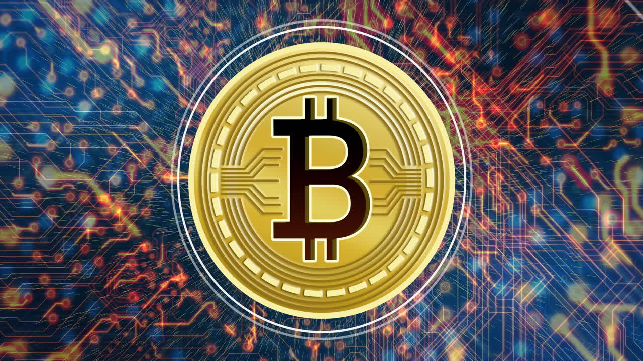 animación de la rotación de bitcoin sobre la transferencia de datos a través de la placa base