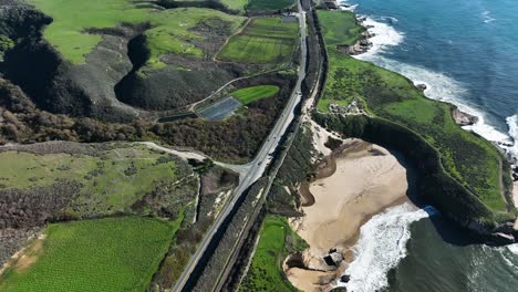 Aerial-view-of--green-coastline,-Daven-Port-California