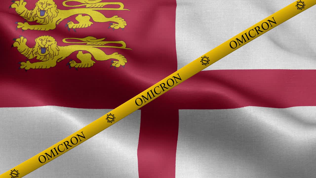 variante de omicron y franja de prohibición en la bandera de sark - bandera de sark