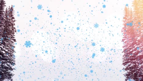 Animation-of-snow-falling-over-trees-in-christmas-winter-landscape