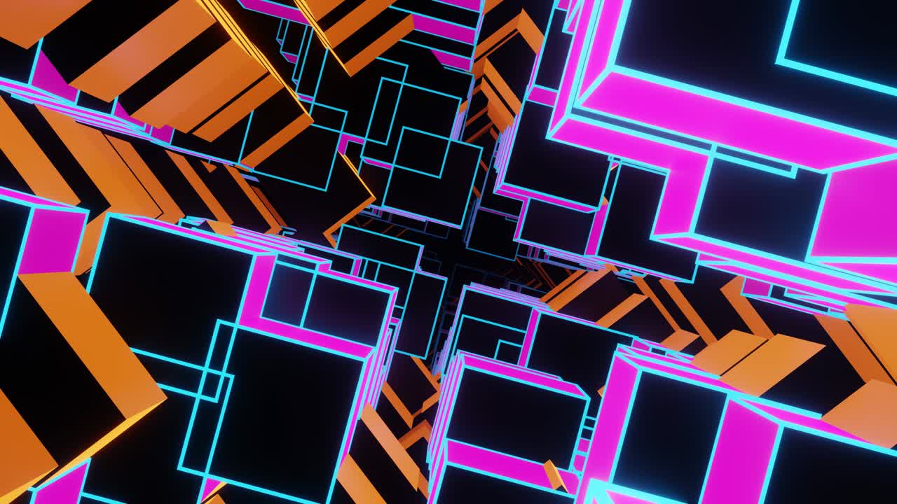 Kubischer pink-orangefarbener Tunnel. VJ-Schleife