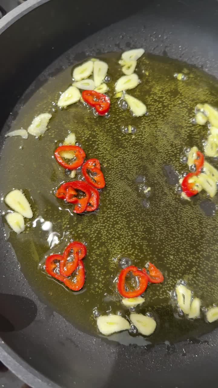 Garlic and Red Pepper Flakes in a Pan