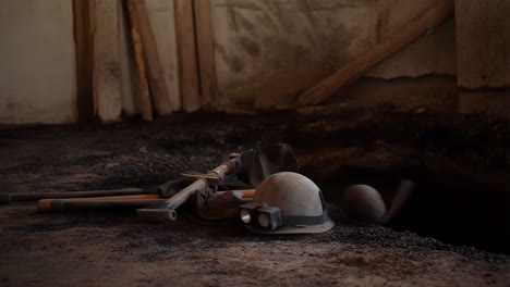 abandoned construction site with mining tools