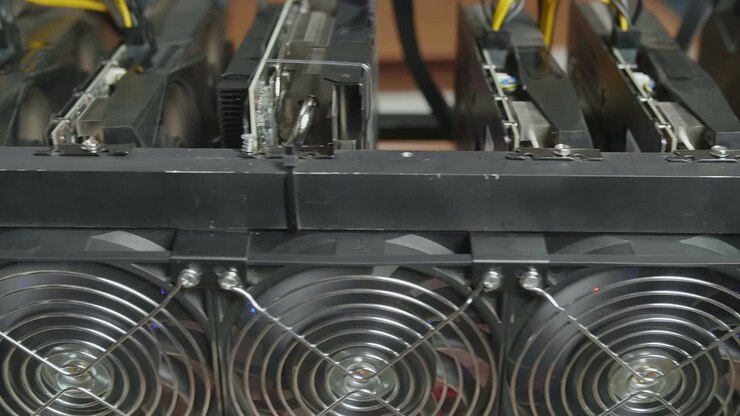 Close Up Of Cryptocurrency Mining Rig Working