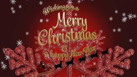 Animation-of-christmas-greetings-text-over-santa-claus-in-sleigh-and-christmas-decoration